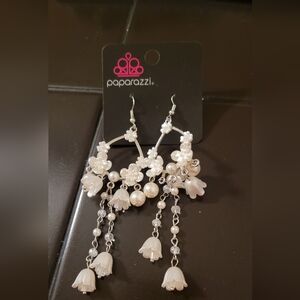 Paparazzi Silver and White Floral Drop Earrings